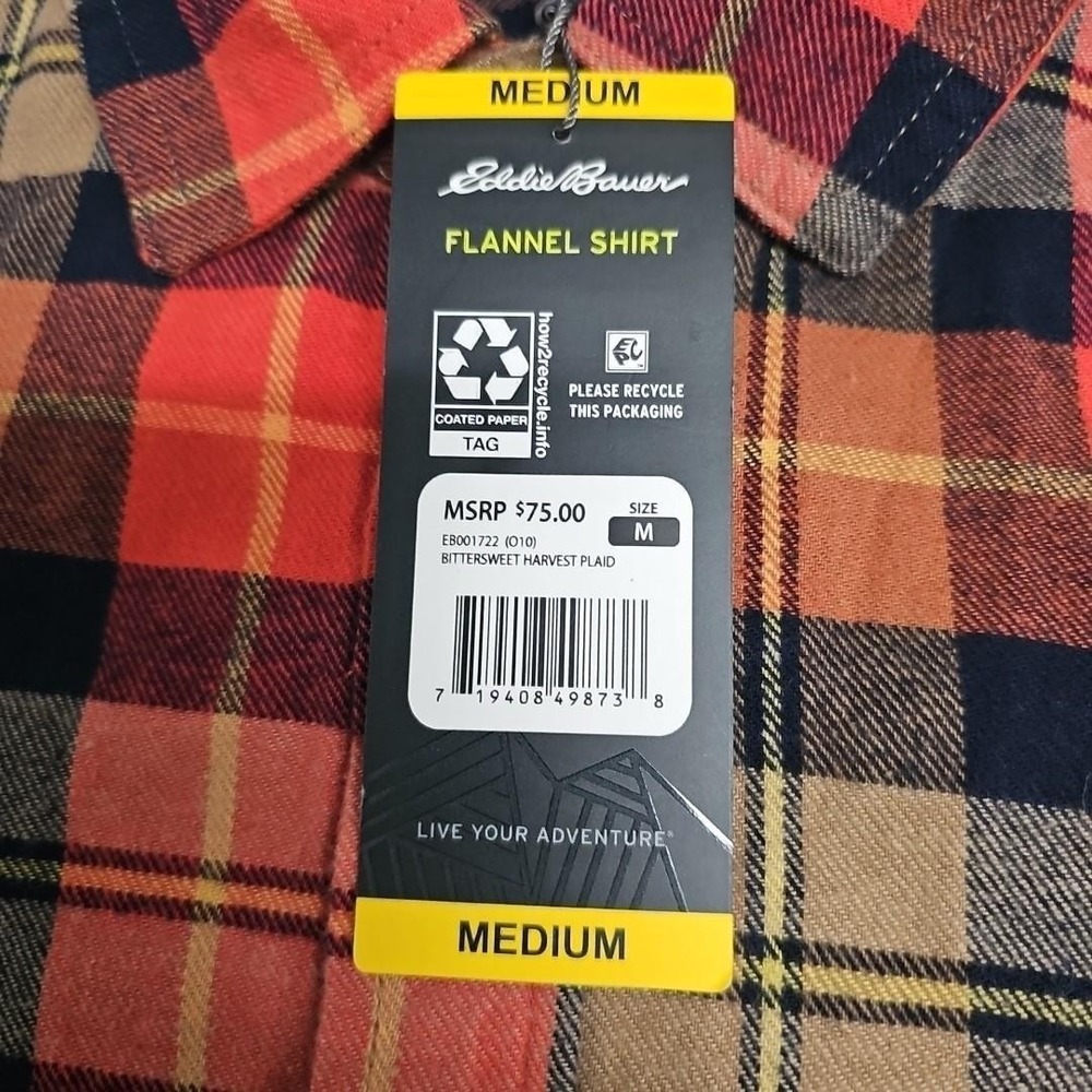 Eddie Bauer Shirt Mens M Colorful Fall Plaid Bristol Flannel Button Up NEW $75 - Picture 4 of 10